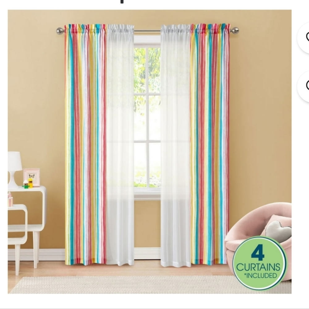 Your Zone 4 Piece Curtain Panel Set, 27.5" x 63" inch Panels, Watercolor Stripes